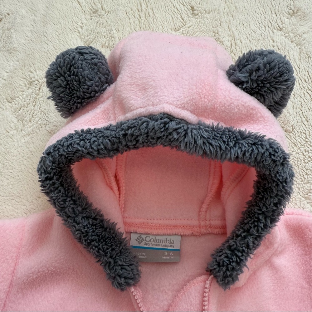 Columbia Baby Pink One Piece Fleece Bunting Suit with Bear Ears - Picture 2 of 9
